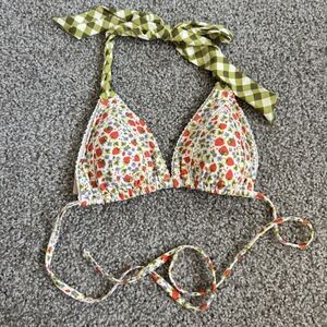 Aerie Cream Bikini Top with Floral Accents